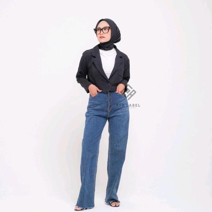 Enzy Crop Blazer -  Crop Blazer Formal Semi Basic Hitam Wanita