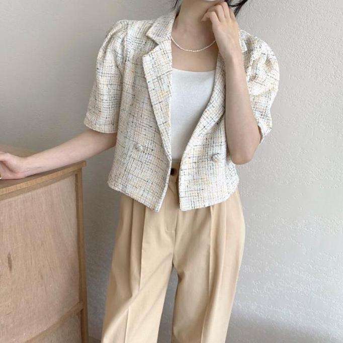 B3895Coco Korean Tweed Crop Blazer / Blazer Elegan Korea Wanita