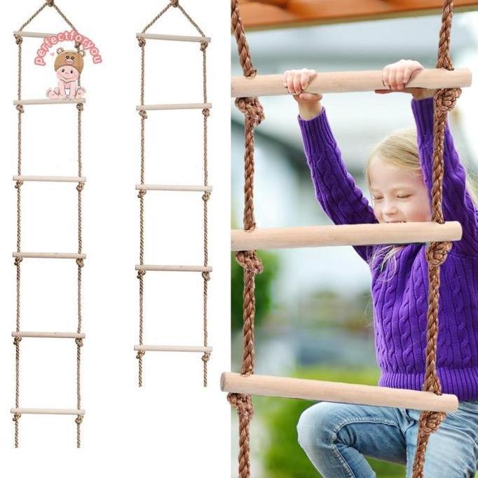 Miliki Mainan Tali Tangga Kayu Multi Rung Untuk Olahraga Panjat Tebing Anak