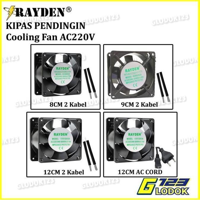 New- RAYDEN Mini Cooling Fan AC 220V Exhaust Kipas Pendingin 8 9 12 Cm