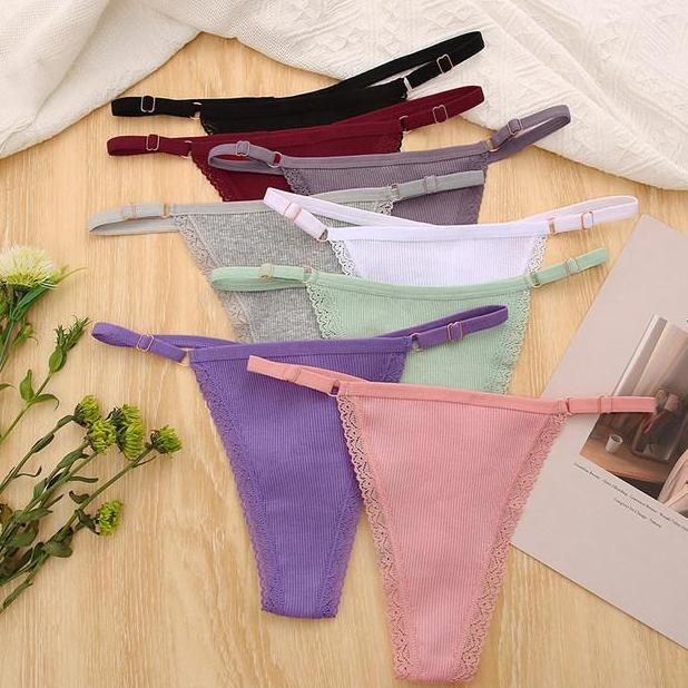 Murah FINETOO FT83 Celana Dalam Wanita Tali Adjustable Renda Thong Panty Non COD