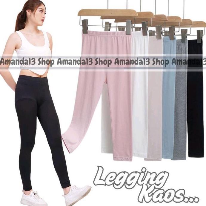 8Wertilan - Legging Kaos Panjang Wanita Polos Tebal Basic Santai Hitam
