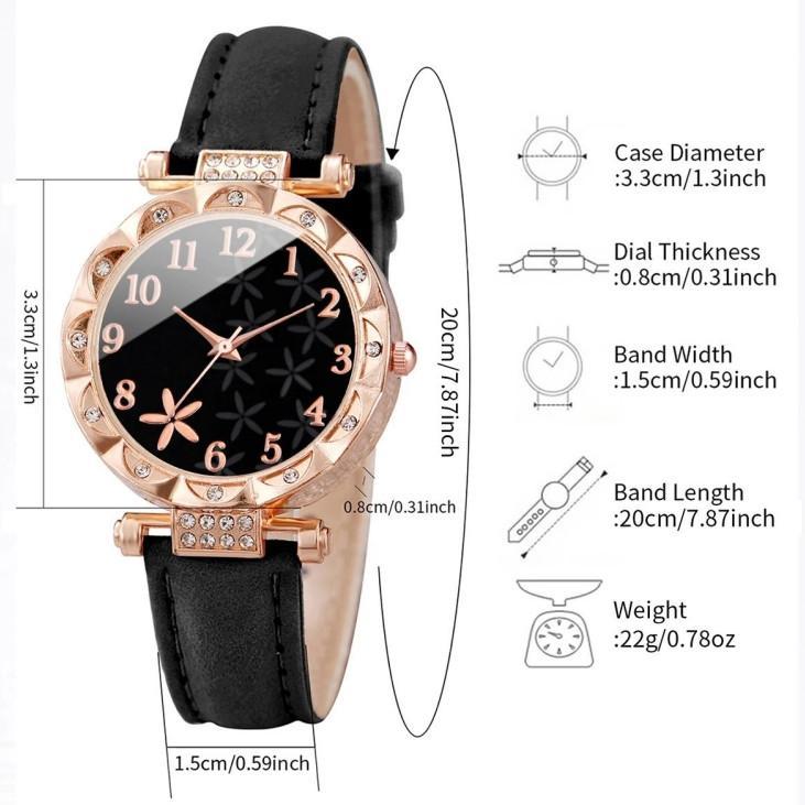 TERBARU 5PCSINS JAM TANGAN KUARSA WANITA WANITA BUNGA KUARSA JAM TANGAN ARAB DIGITAL DIAL GELANG SET