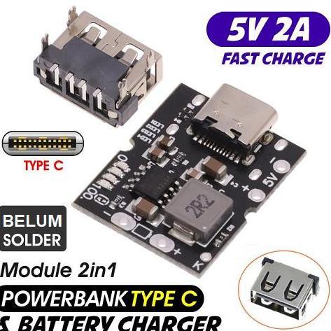 KIT MODUL POWER BANK USB TYPE-C FAST CHARGER MODULE STEP UP 2A 5V BATERAI 18650 LITHIUM