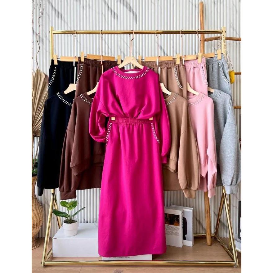 CAVINAOFFICIAL Oneset rok lengan panjang bordir pita full karet