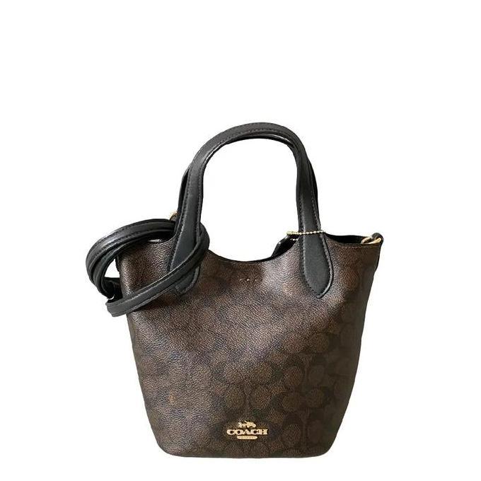 Tas Wanita Coach ORINAL USA Hanna Bucket Bag In Snature Canvas Brown/Black Authentic