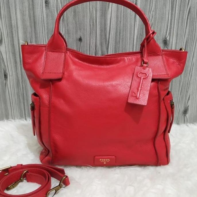 Ready Fossil Emerson Satchel Large Real Red