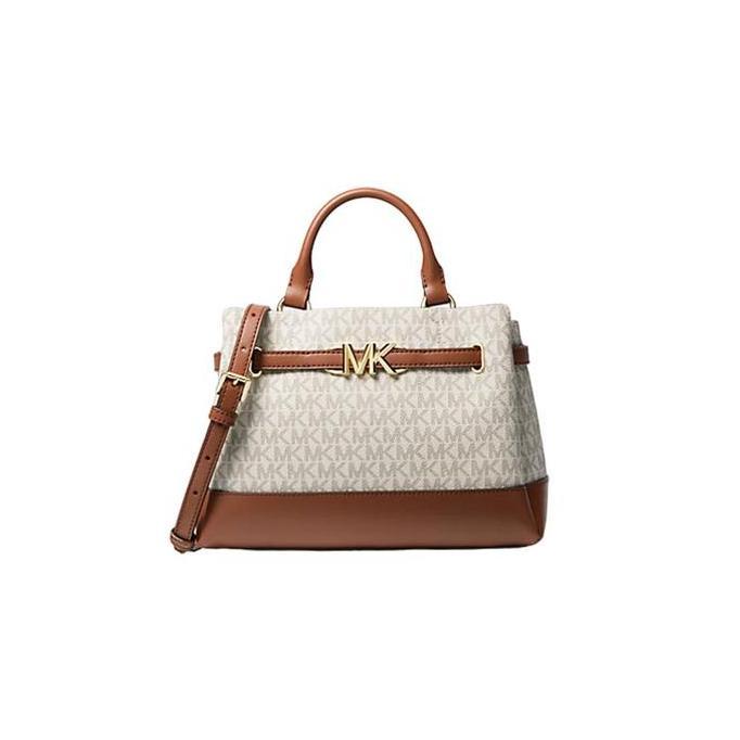 Tas Wanita Branded MK Reed Small Logo Belted Satchel Bag - Vanilla