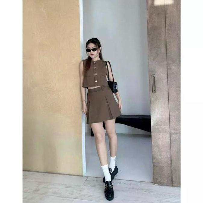 SET1069 GREELEY KOREAN STYLE VINTAGE SETELAN SKORT ROK MINI RETRO CASUAL