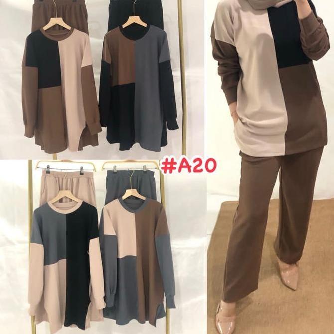 Kombi One Set Knit A20 | One Set Knit Premium | Baju Setelan Rajut | Baju dan Celana Bahan Knit