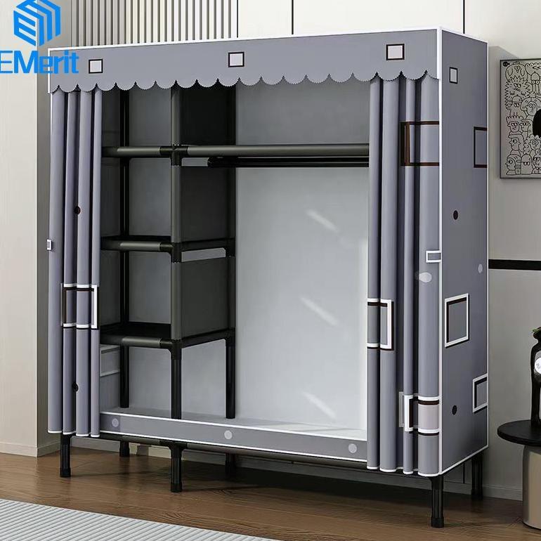 Official` Hemat Best Seller Ready Stock Lemari Pakaian Kain Dengan Pipa Baja Tebal Lemari Pakaian Ju