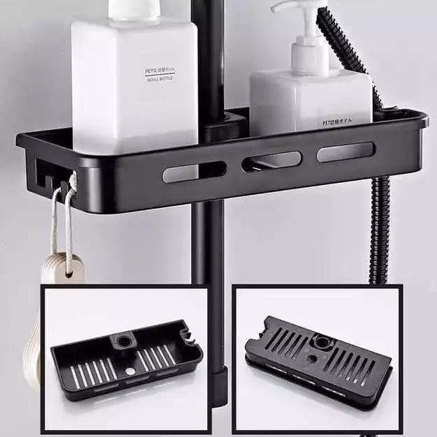 Rak hitam tiang shower rak kran air -rack tempat sabun kamar mandi dap