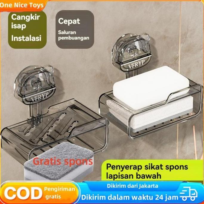 Rak Tempat Sabun Batang Kotak Sikat Cuci Baju Wadah Spons Tempel Dinding Transparan