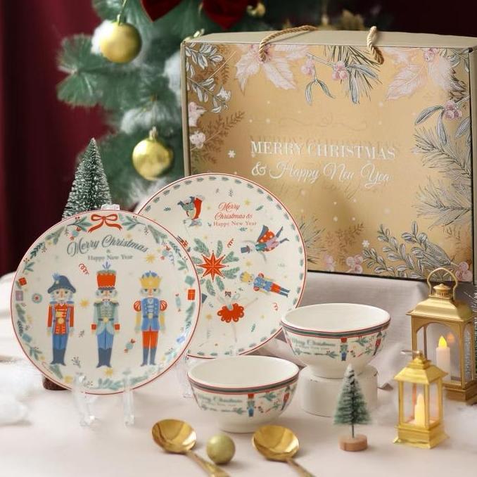 Golden Christmas Hampers Christmas Hampers Set Premium Bowl Set Mangkok dan Piring Set Natal