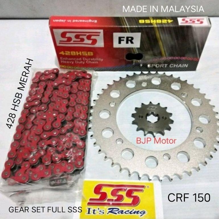 Gear Set SSS 428 Honda CRF150L rantai SSS 428 HSB 140L Merah dipilih ukuran gir depan dan belakang C