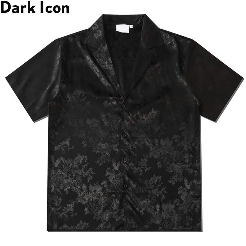 Dark Icon Kemeja Hitam Satin Pria Lengan Pendek Vintage Kemeja Cowok Oversize Shirt Men Putih