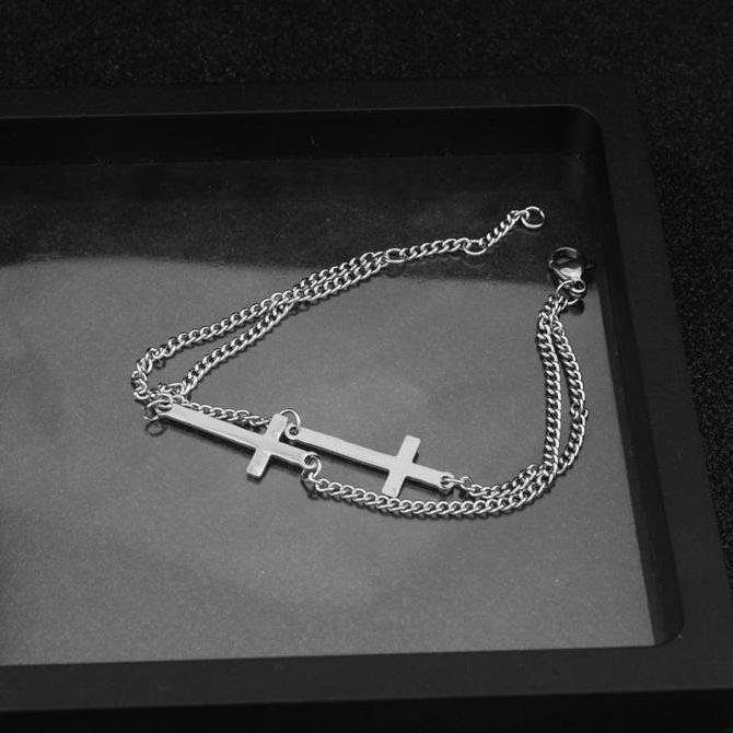 Bisainstan- Gelang Titanium Pria Wanita Korea Bts J-Hope Desain Salib G04