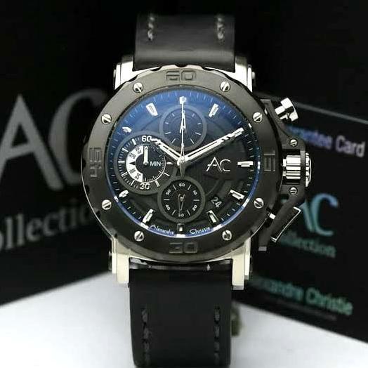 ALEXANDRE CHRISTIE AC9205MC / AC 9205 MC SILVER BLACK LEATHER