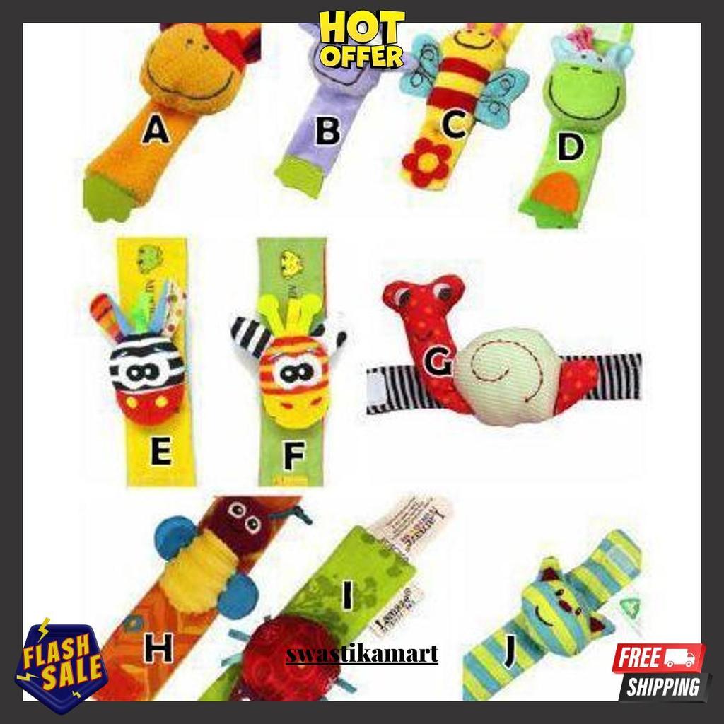 Gelang Anak Bayi Rattle Bunyi Boneka Coklat Ungu Hijau Garis Bisa Cod