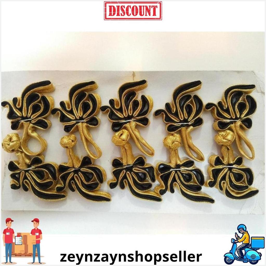 Kancing Baju Cheongsam Emas Gold Hitam 5 Pasang Jahit Bisa Cod