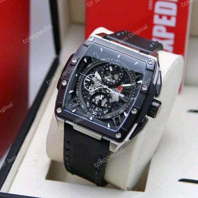 EXPEDITION E6815 E 6815 JAM PRIA ORIGINAL LEATHER STRAP SILVER BLACK
