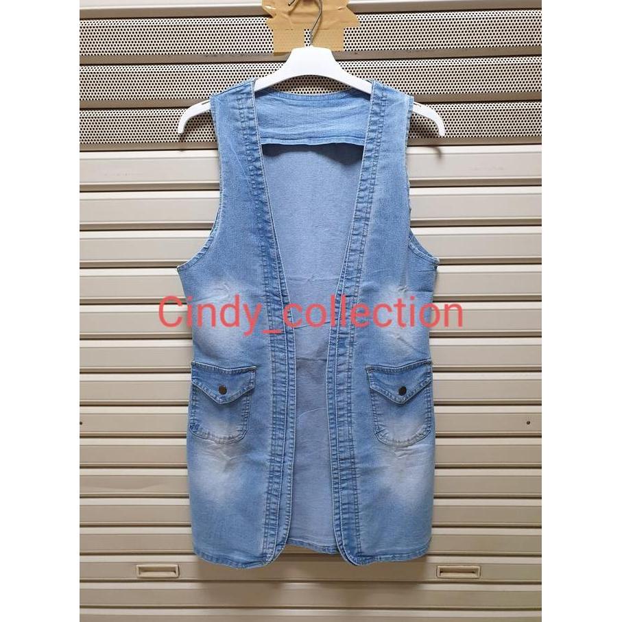 Outfitkekinian- Rompi Jeans Panjang Wanita Outer Jeans Rompi Jeans Cewek Rompi Wanita Terbaru Trendy