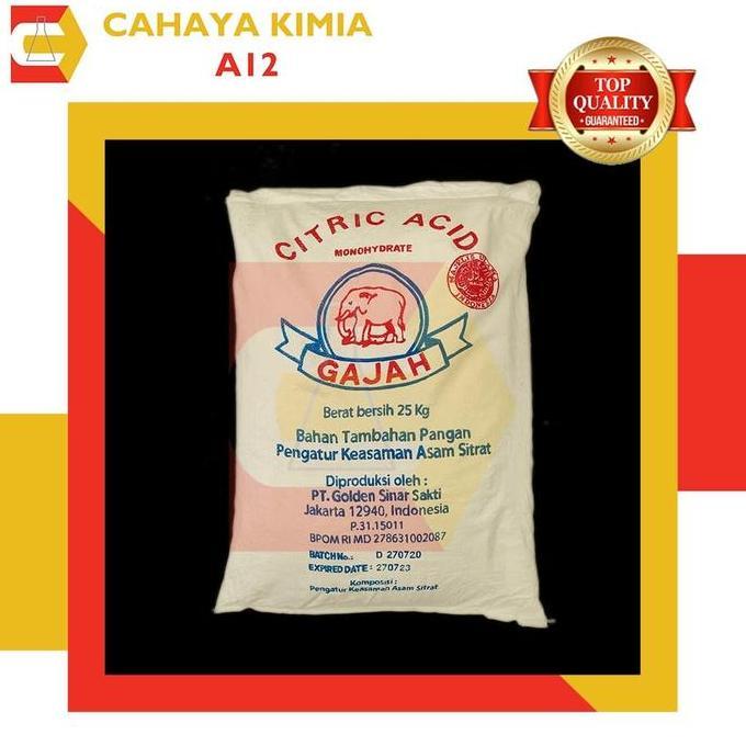 Promo Citric Acid Monohydrate (Citrun) Cap Gajah 1 Zak (25 Kg)