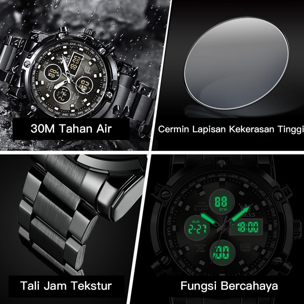 VALUE PACK` READY STOCK OLEVS Jam Tangan Pria Anti Air Original Multifungsi Luminous Kalender Alarm 