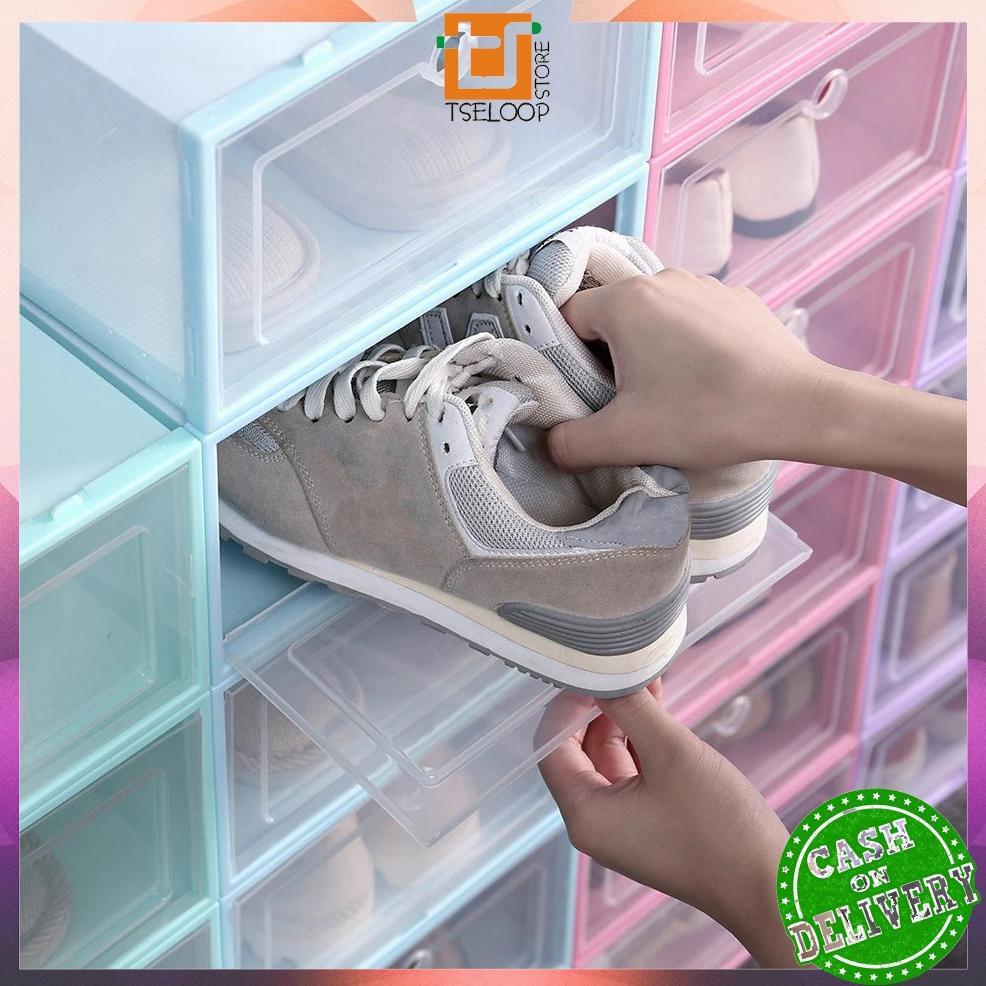 HOT` WAJIB PUNYA OFM-C158 Kotak Sepatu Lipat Transparan Tebal Shoes Storage Box Organizer Rak Sepatu
