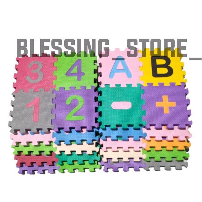 Karpet puzzle Angka dan huruf 15x15 cm tebal 2 cm isi 40 pcs Playmate/matras puzzle/karpet