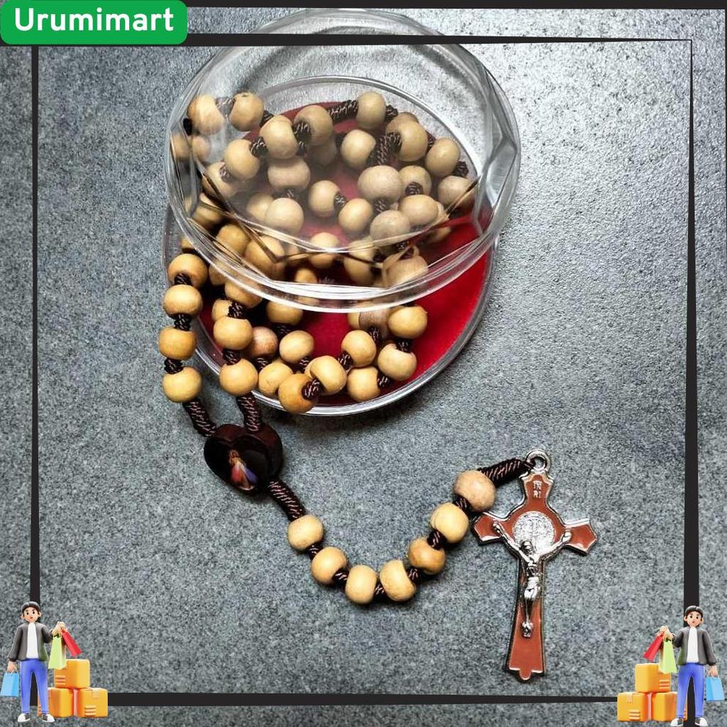 Kalung Rosario 77 Bapa Kami Kayu Cendana 8 mm Souvenir Rohani Katolik Pria Wanita Tali Lilit Bigprom