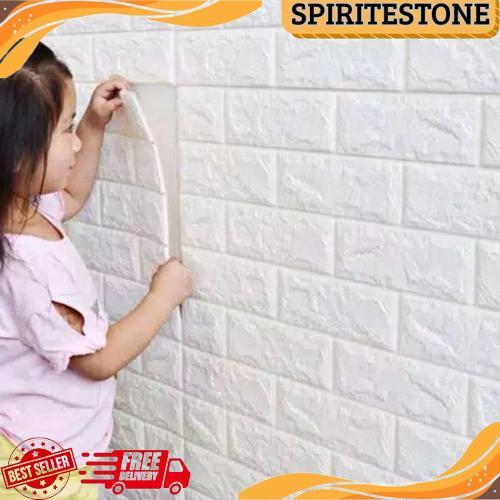 Walpaper dinding 3d foam motif batu bata 70x77cm New