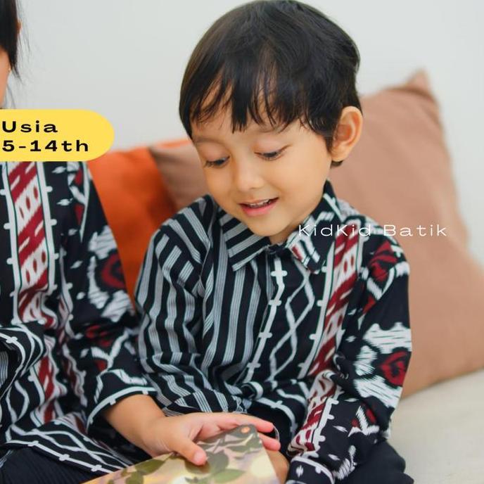Baju Hem Kemeja Batik Anak Laki Cowok Lengan Panjang Lurik Kombinasi