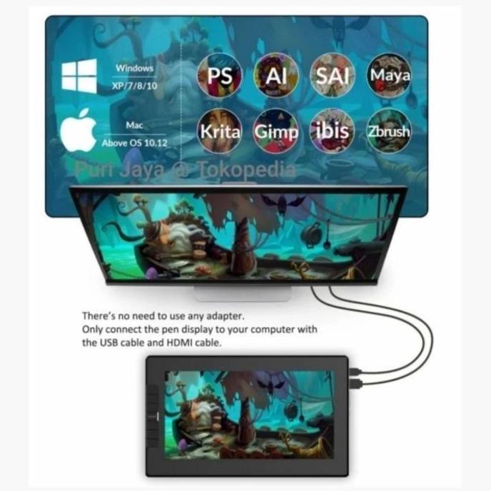 VEIKK VK1200 Drawing Display Graphic Monitor Passive Pen Tablet Gambar Terlaris