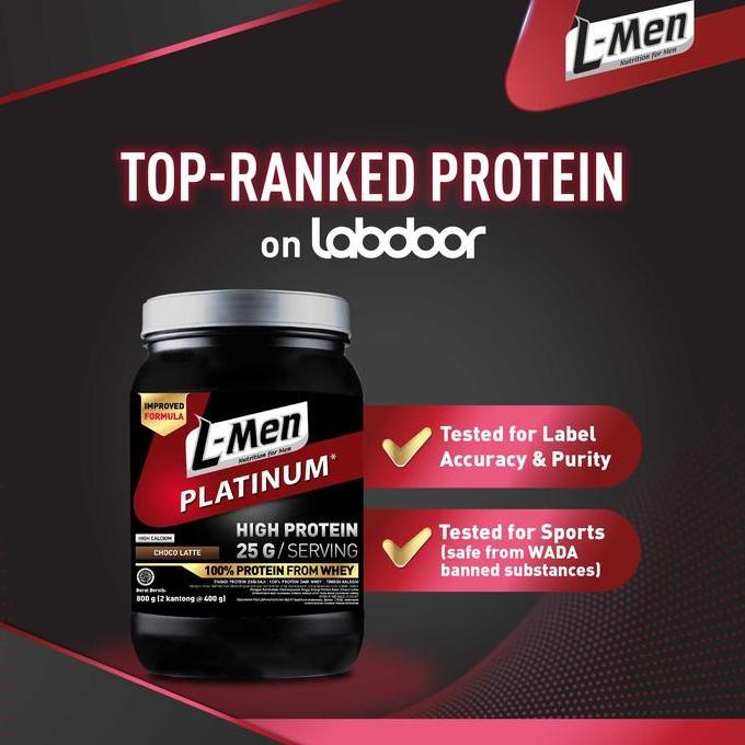 Gasskuy- Twin Pack: L-Men Platinum Choco Latte 800Gr 1,7Lbs - 25G Whey Protein - 21 Serving - 5,9G B