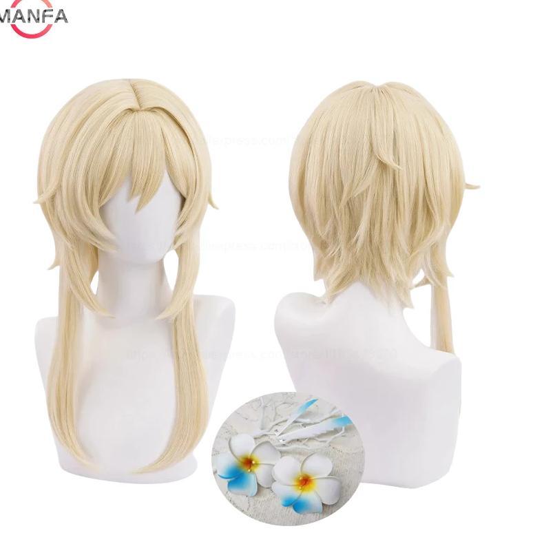 In Sstock Traveller Lumine Cosplay Wig Mid Long Blonde Heat Resistant Synthetic Hair Game Anime Gens