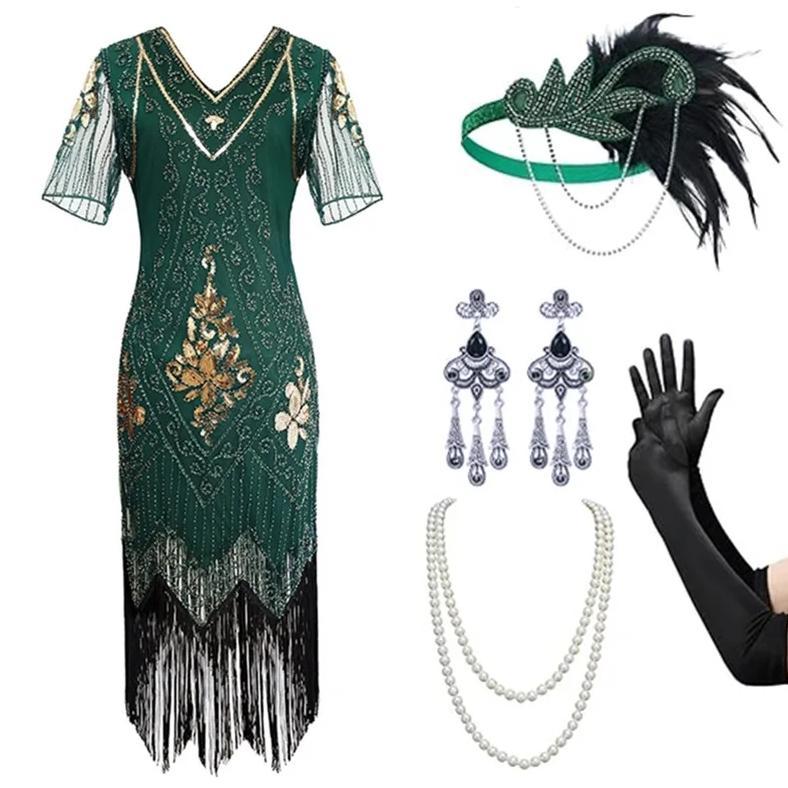 Vintage Sequined Gatsby Ball Fringed  Dinner Party Dress Plus Size Sexy Dress Cosplay Show