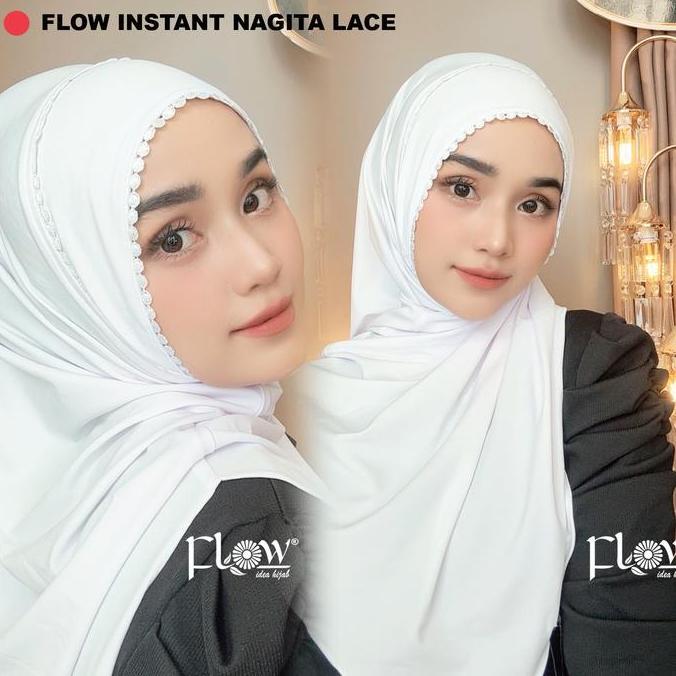 New- Flow Instan Hijab Cantik Puter Nagita Lace Renda Kekinian Trending Pesta Pernikahan Kondangan B