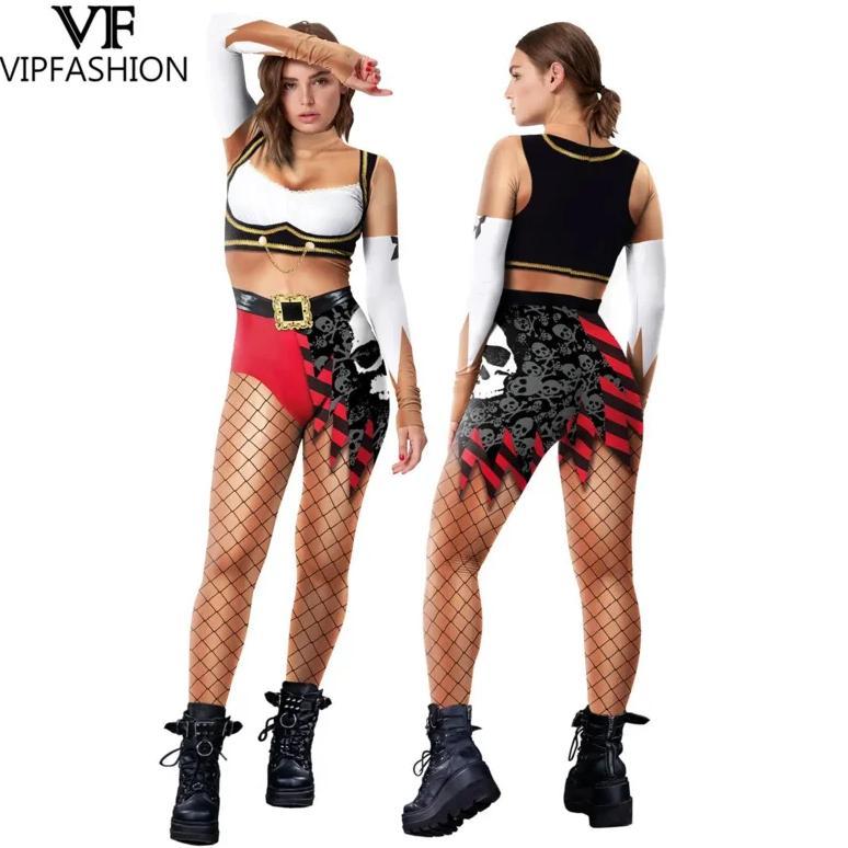 VIPFASHION Woman Pirate Print Jumpsuit Halloween BS76NJ51 Sexy Zentai Bodysuit 12% Spandex Festival 