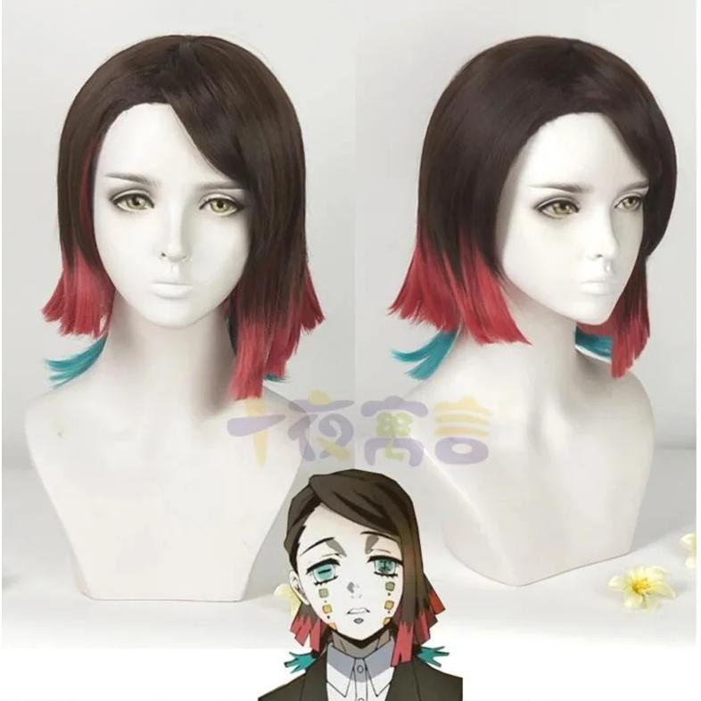 Anime Shinazugawa Genya Enmu Dream Cosplay Gradient Heat Resistant Hair Halloween Party Role Play Wi