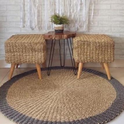 Rug Seagrass 120 cm List Grey / Karpet Anyaman Seagrass / Karpet