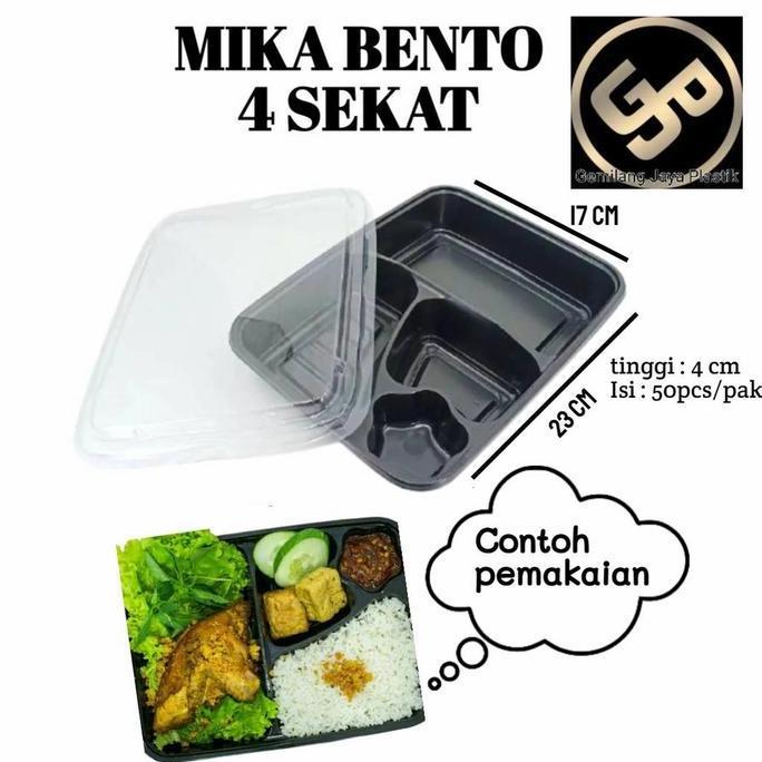 Tray Bento/Mika Bento/Box Bento/ Bento Sekat 4 + Tutup Bening @50Pcs