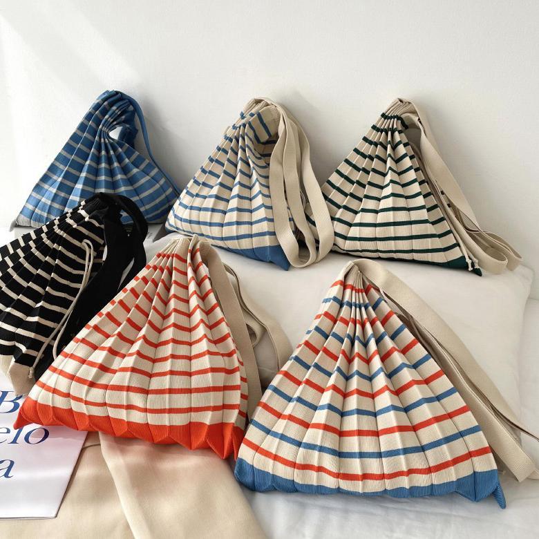 UT Little Maple - Pleats Stripe Korean Hand Bag / Pleated Totebag / Pleat tote bag / tas korea jinji