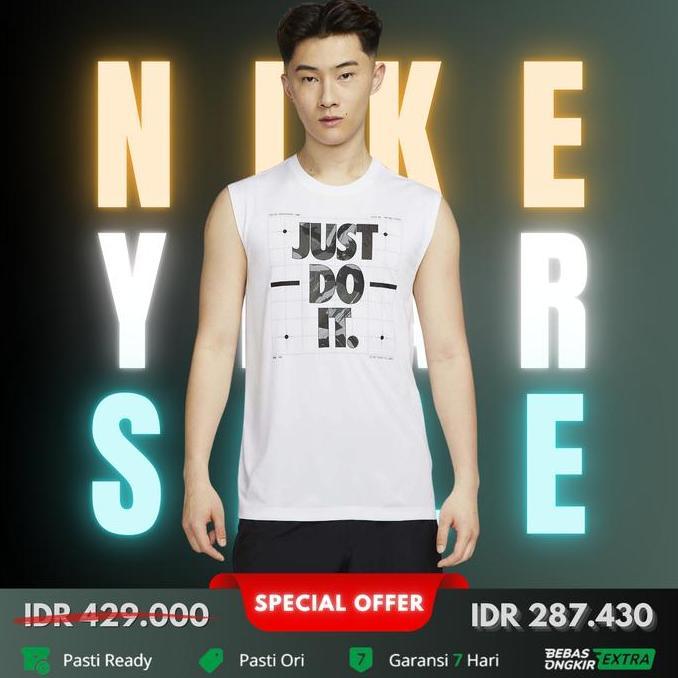 Kaos Nike Original Pria Dri-FIT Camo Sleeveless Tee - White Terlaris