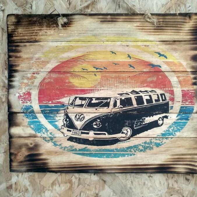 Hiasan Unik Lukisan Kayu Vw Kombi Klasik Jatibelanda Bakar