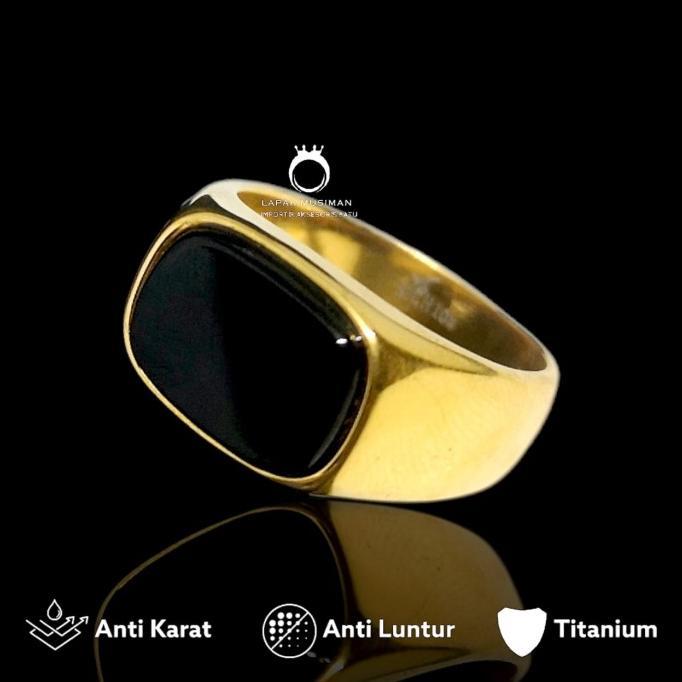 Cute- Cincin Pria Super Keren Black Onyx Silver Gold