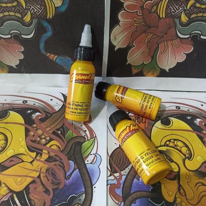 Tinta tattoo Eternal INK warna LIGHTING YELLOW 30ML 1oz botol timbul tulisan eternal ink tato
