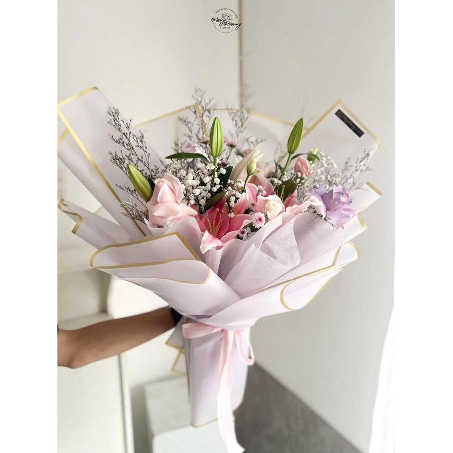 Flwr- Fresh Lily Bouquet Large Size - Bouquet Bunga Lily Bunga Asli Florist Jakarta Flower Bucket Bo