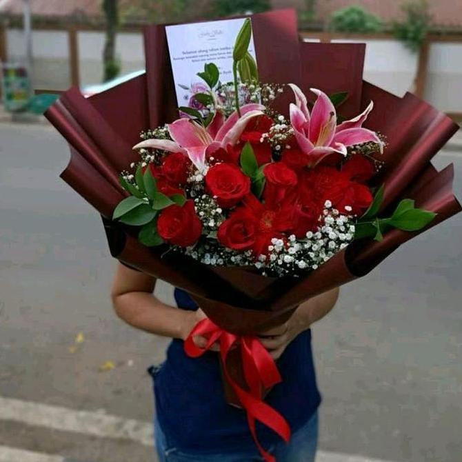 Flwr- Buket Bunga Artificial Mawar Merah Buket Bunga Palsu Buket Ultah Birthday Bunga Buket Jumbo Bu