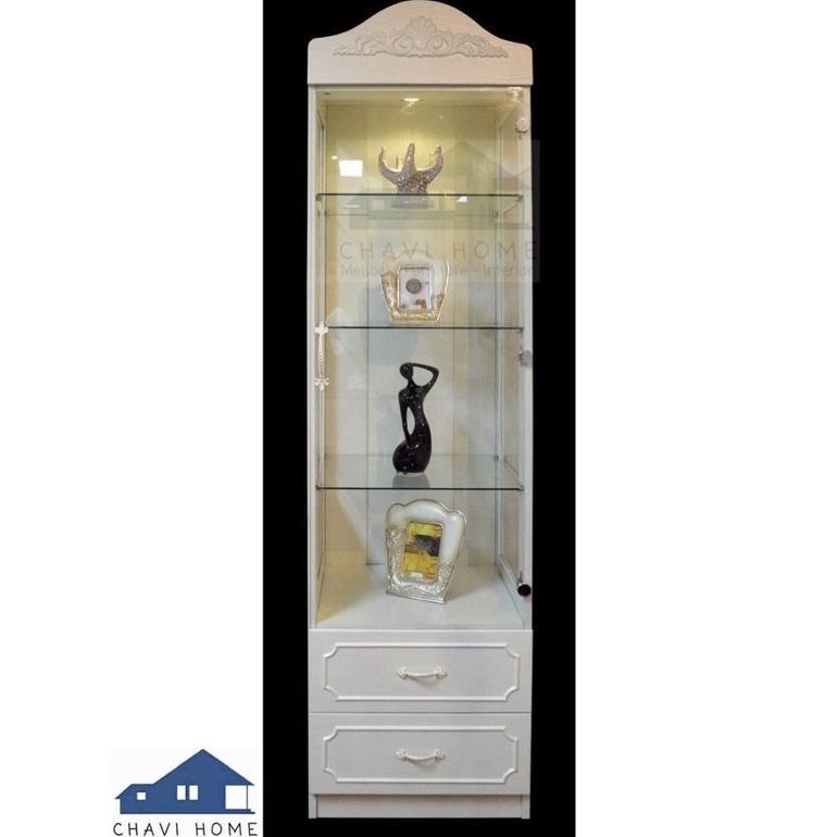 Lemari hias lemari kaca lemari parfum rak tas kaca showcase kaca 1 pintu shabby white putih